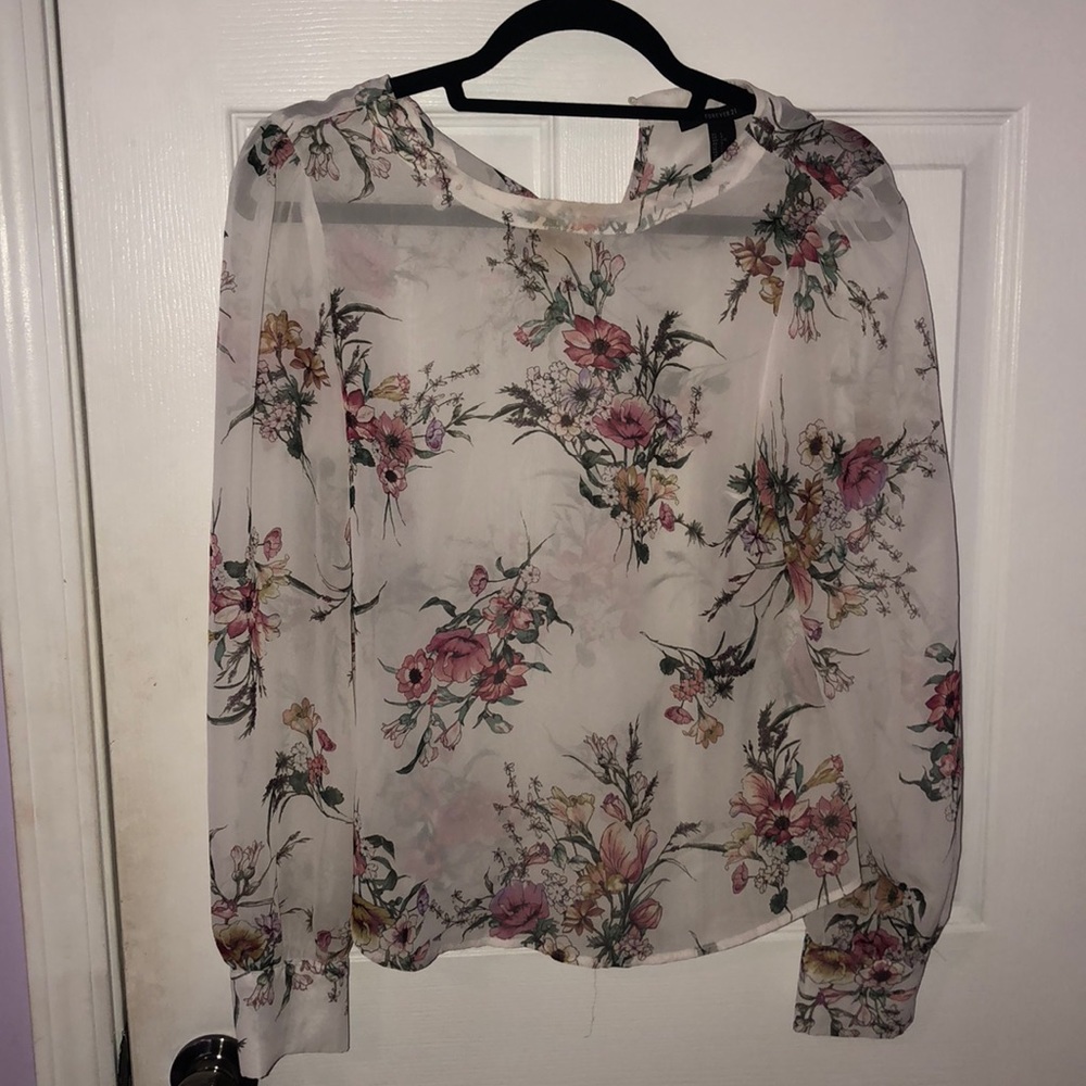 White Floral See Through Blouse 💕